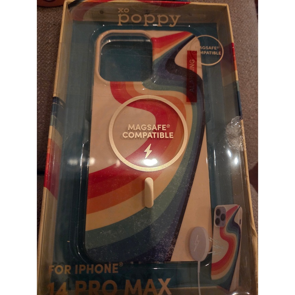XO Poppy iPhone 14 Pro Max Case MagSafe Retro Rainbow Wave Multicolor Protective